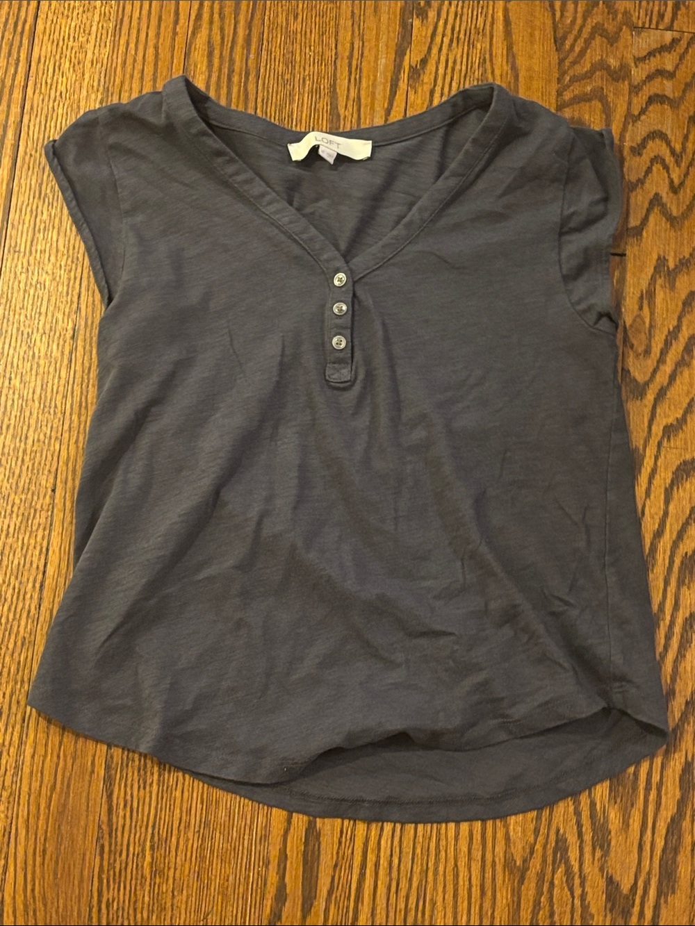 LOFT Slate-Blue V-Neck Cap Sleeve Top, XS